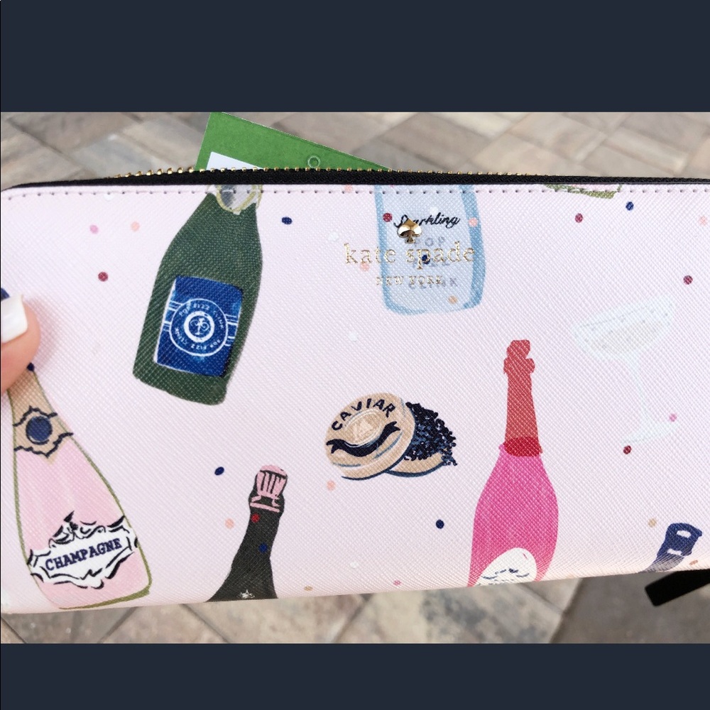 Kate Spade Champagne Print Pink Zip around Wallet - Picture 6 of 6